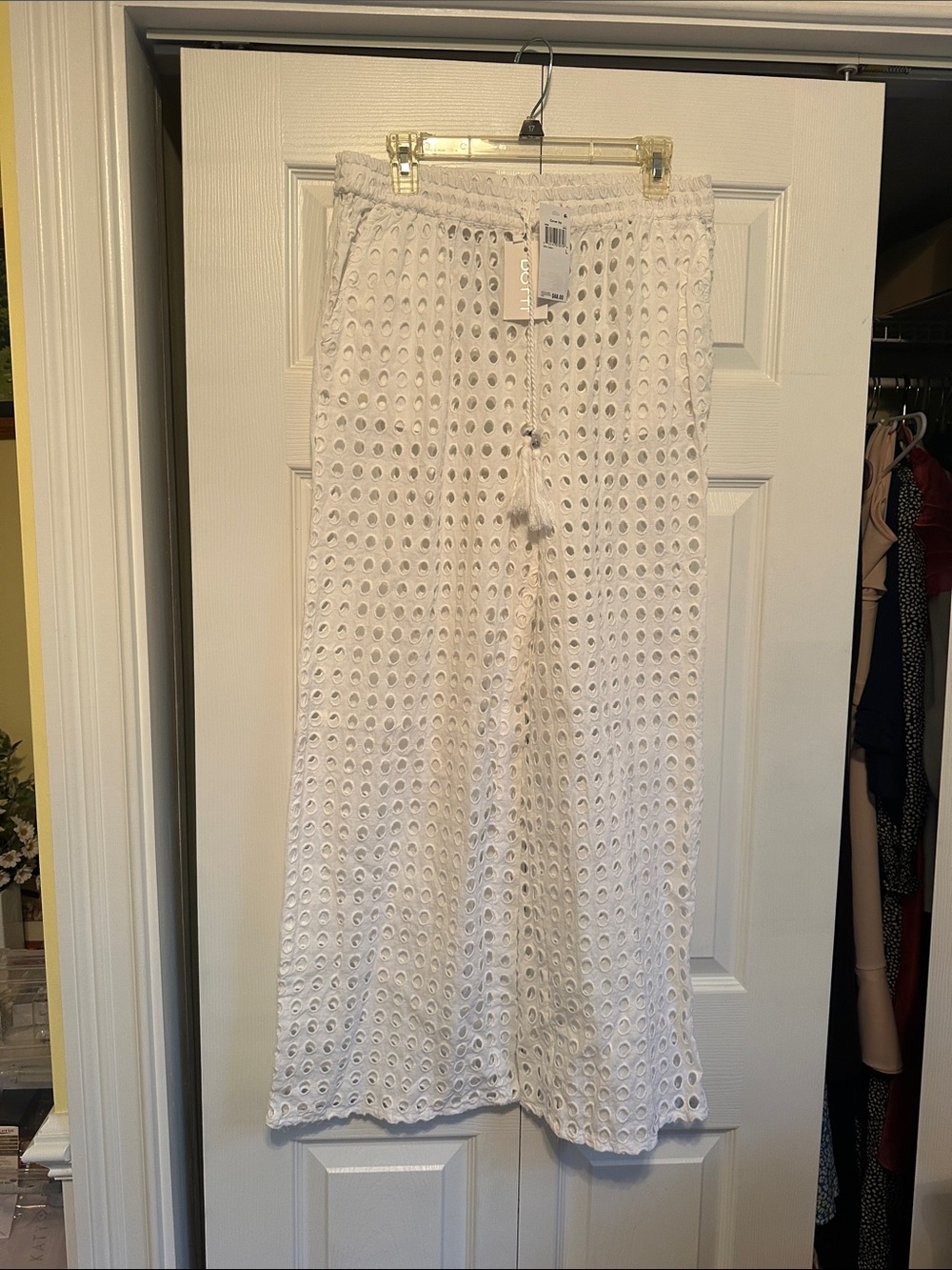 Dotti White Eyelet Drawstring Swim Coverup pants